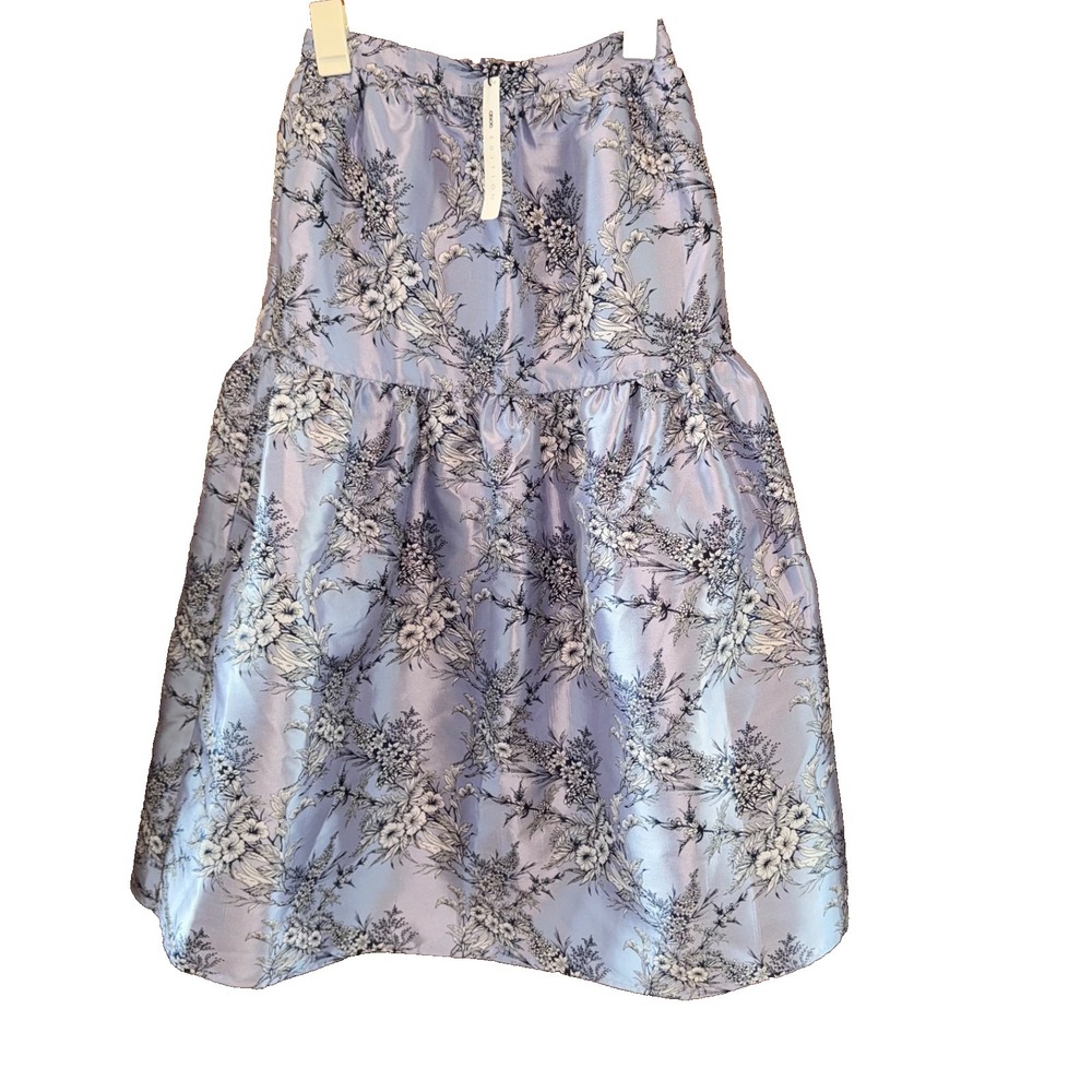 NWT Asos edition blue floral jacquard full midi skirt with tier Size 0 zipper